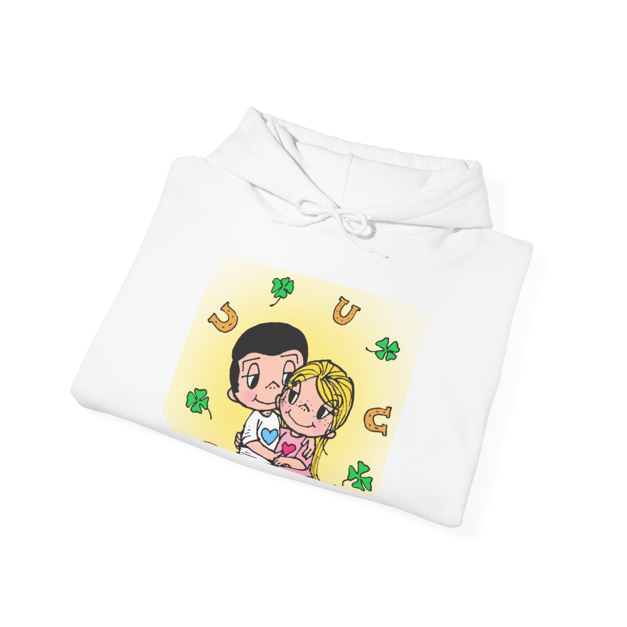 HOODIE LOVE IS...Cute Lucky Couple Hoodie — Cartoon Romance St. Patrick’s Sweatshirt