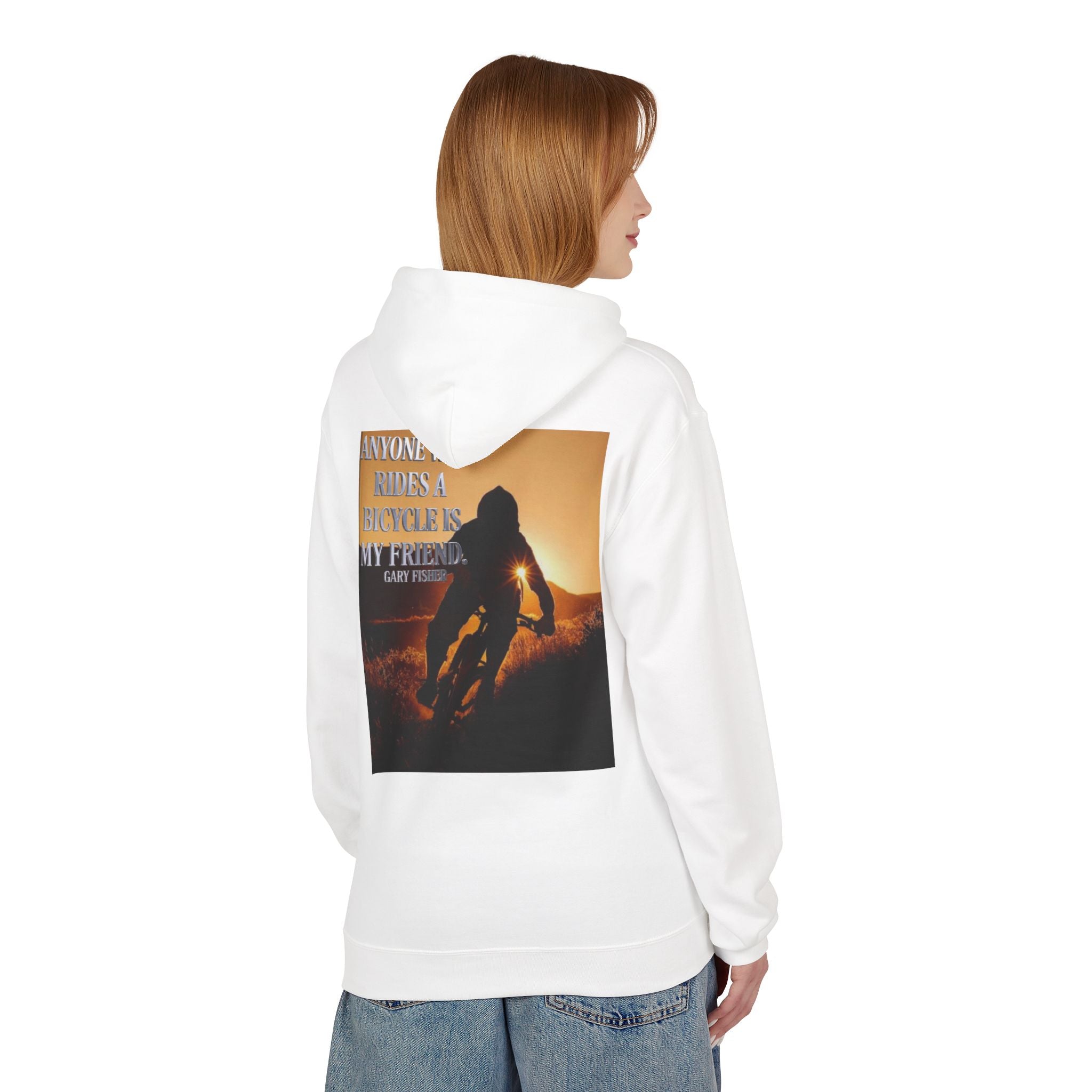 Mountain Biker Sunset Hoodie — Silhouette Cycling Graphic