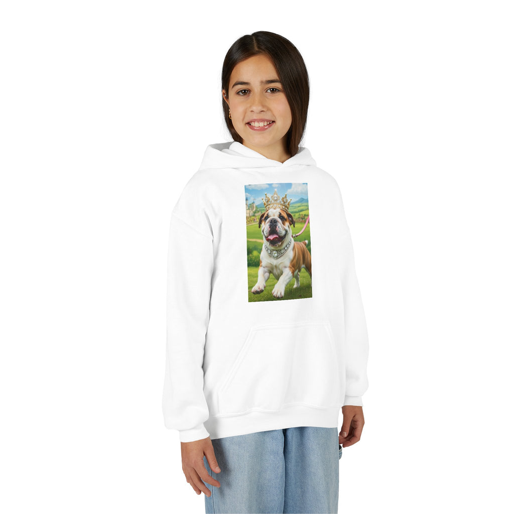 Bulldog Crown Hoodie — Kids' Regal Puppy Graphic Sweatshirt