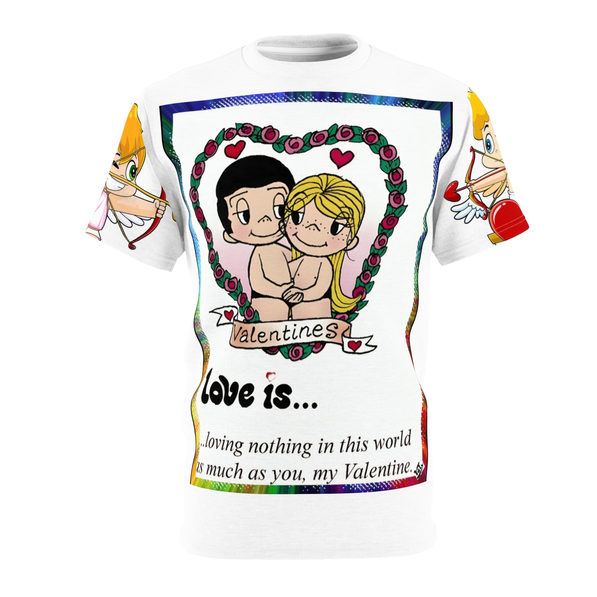 💎 Love Is... Retro Valentine Couple Tee — Cute Roses All-Over Print Shirt 💎