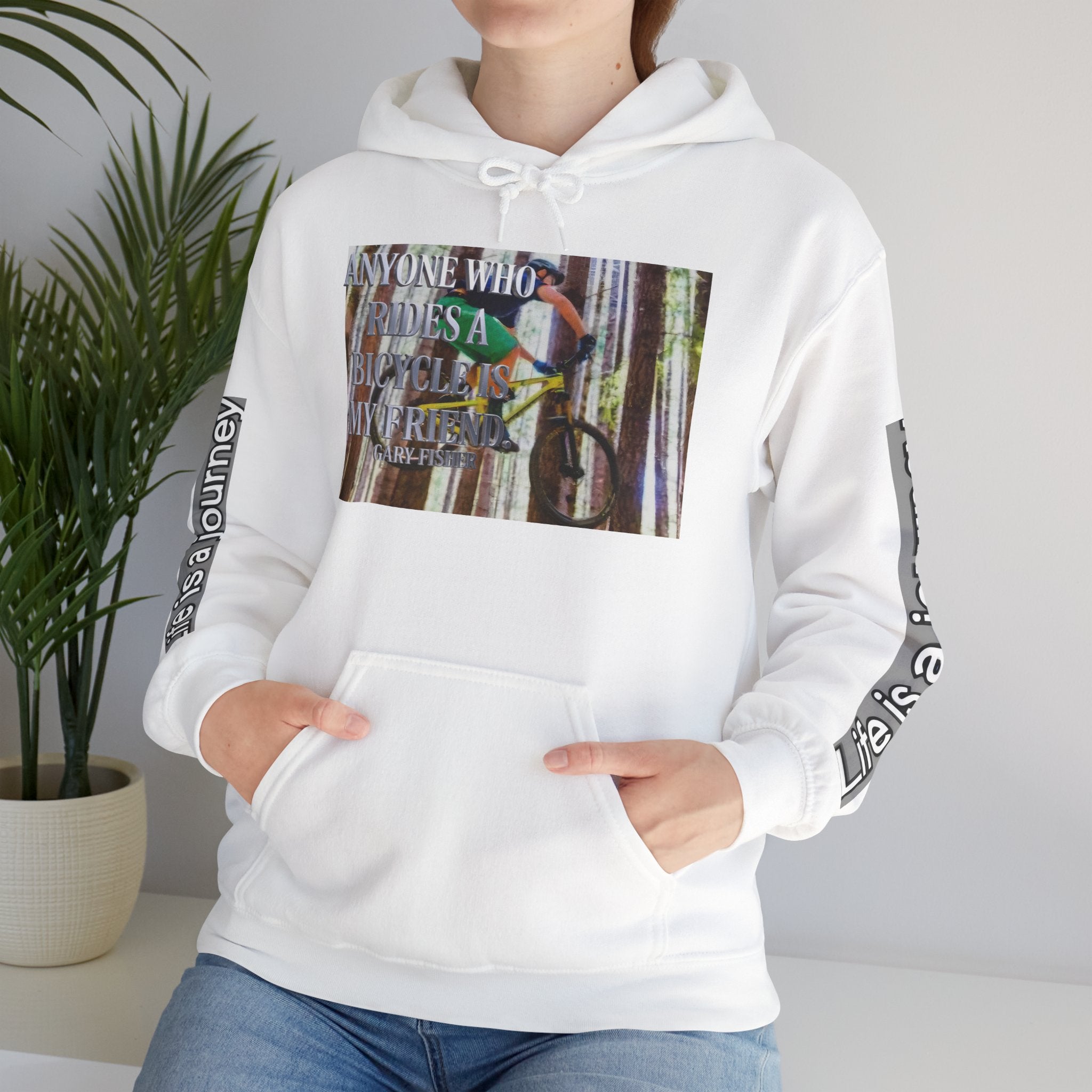 Mountain Biking Hoodie — “Anyone Who Rides a Bicycle Is a Friend” Graphic Sweatshirt