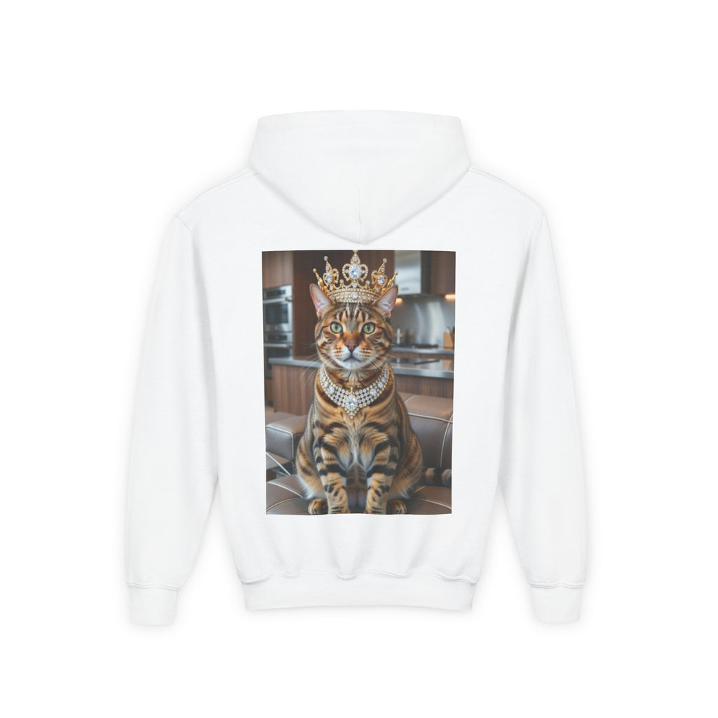 Youth Hoodie — Regal Cat Portrait Crowned King Design