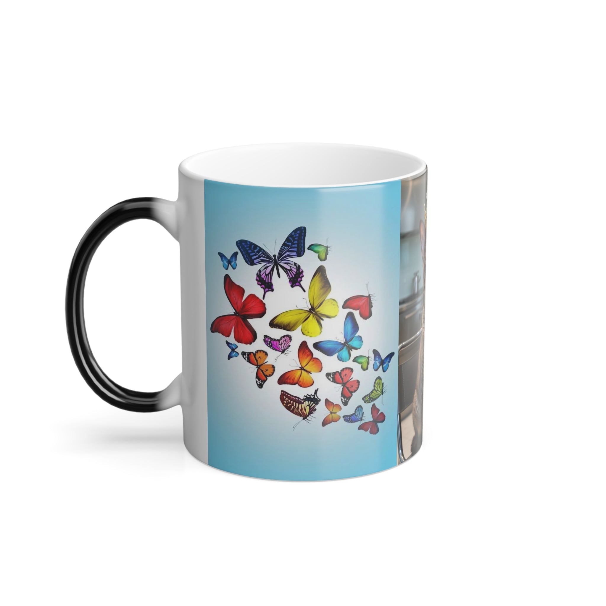 Color-Changing Mug — Regal Cat with Crown & Butterflies (11 oz)