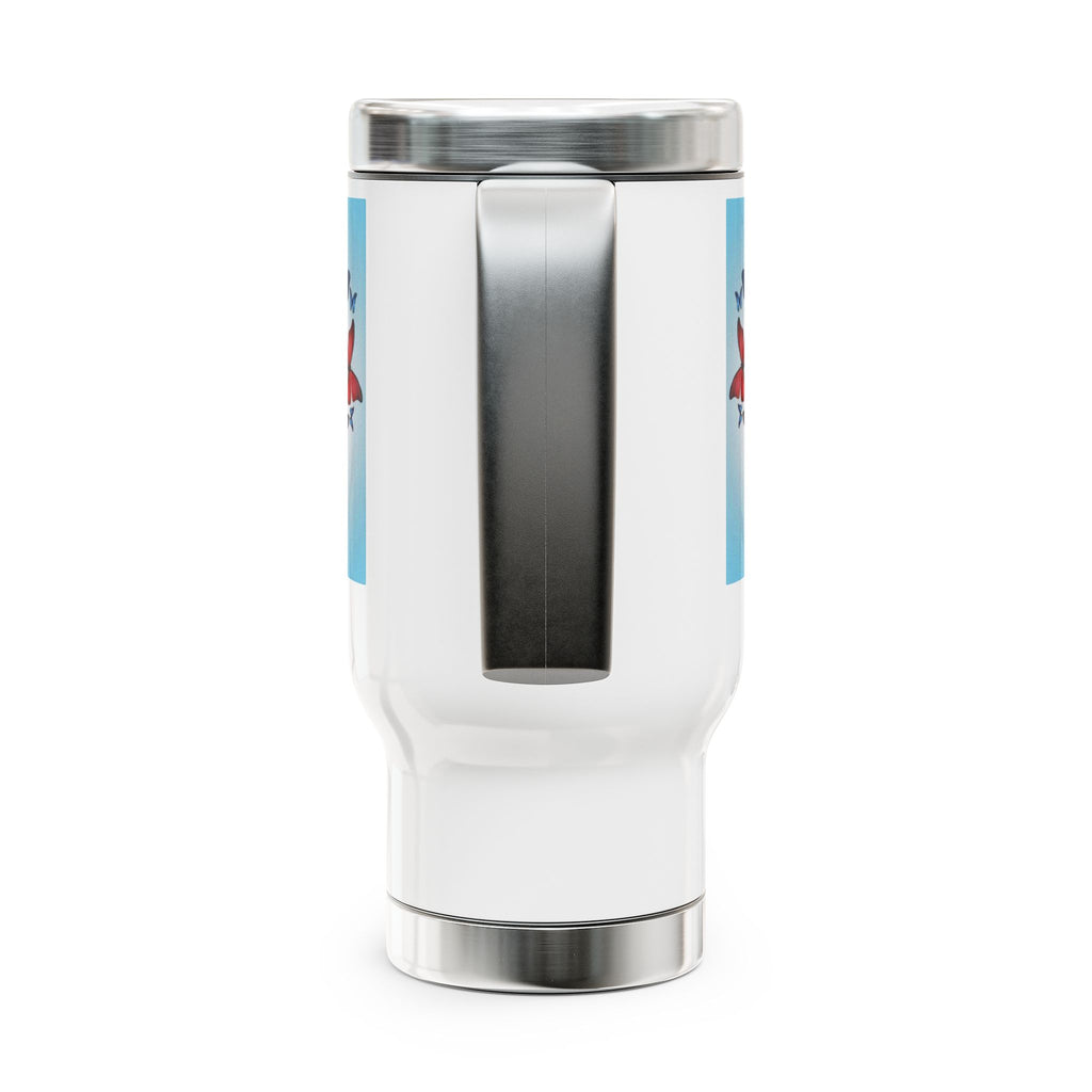 14oz Travel Mug — Crowned Dog & Rainbow Butterflies Stainless Steel Tumbler