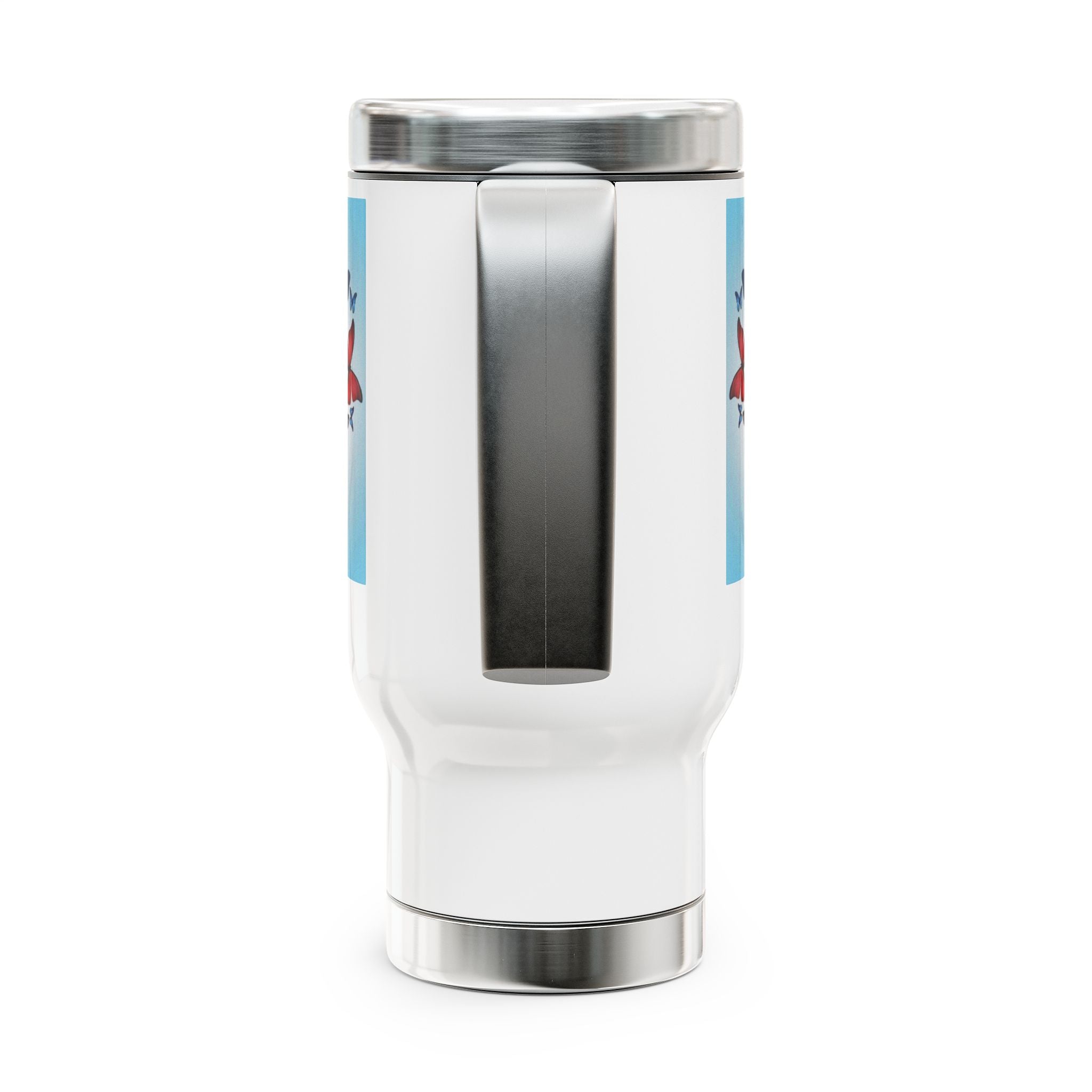 14oz Travel Mug — Crowned Dog & Rainbow Butterflies Stainless Steel Tumbler